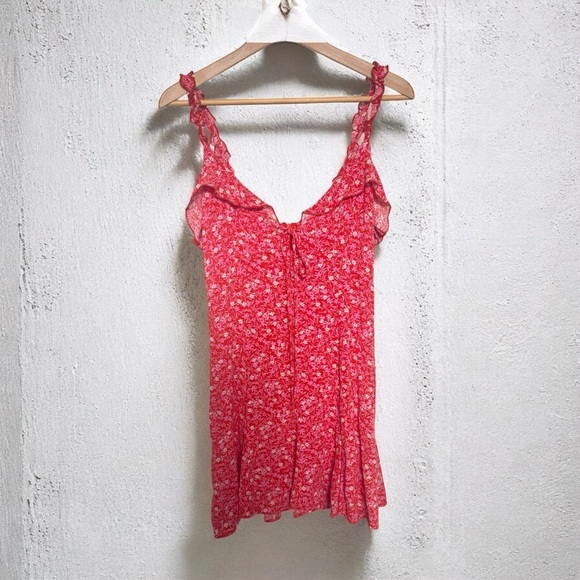 Zara Floral flirty Red Women's mini summer dress boho romantic M - Picture 2 of 7